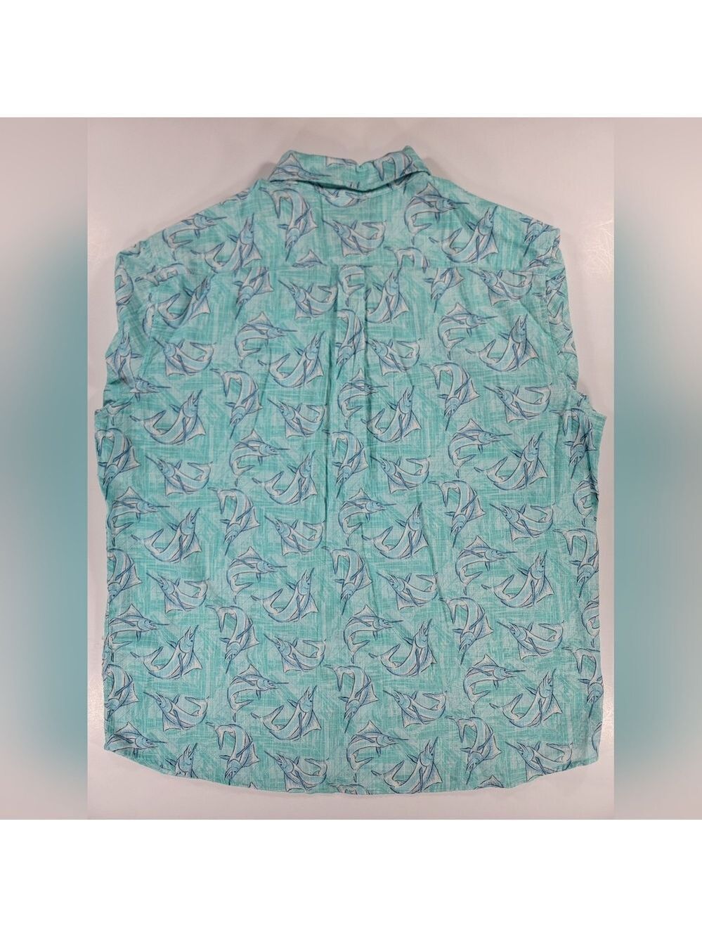 NEW Vineyard Vines Marlin Print Blue Mist Classic Fit Whale Button Shirt Mens XL - Picture 9 of 9